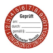 Prüfplakette,Geprüft am/durch/gemäß/nächste Prüfung,Prüfzeitraum 24-29