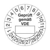 Prüfplakette, Geprüft gemäß VDE, Aufkleber, Ø 20mm, Prüfzeitraum 24-29