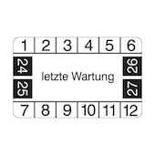 Prüfplakette, letzte Wartung, Aufkleber, HxB 25x40mm, Prüfzeitraum 24-27