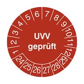 Prüfplakette, UVV geprüft, Aufkleber, Ø 20mm, Jahresfarbe 2024-rot