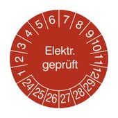 Prüfplakette,Elektr. geprüft gemäß,Aufkleber,Ø 30mm,Jahresfarbe 2024-rot