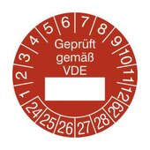 Prüfplakette, Geprüft gemäß VDE, Aufkleber, Ø 25mm, Jahresfarbe 2024-rot