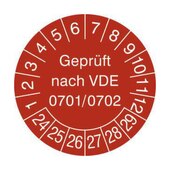 Prüfplakette, Geprüft gemäß VDE, Aufkleber, Ø 30mm, Jahresfarbe 2024-rot