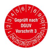 Prüfplakette,Geprüft nach DGUV V3,Aufkleber,Ø 30mm,Jahresfarbe 2024-rot