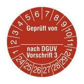 Prüfplakette, geprüft von/nach DGUV V3, Aufkleber, Jahresfarbe 2024-rot