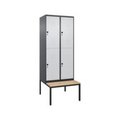 Doppelstöckiger Sitzbankschrank, HxBxT 2120x800x815mm, 2x2 Abt.