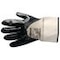 Knitted glove with partly blue nitrile coating 