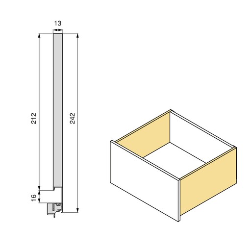 Tiroir extérieur Vertex 3D 60 kg hauteur 242 mm