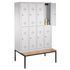 Doppelstöckiger Sitzbankschrank,RAL7035,HxBxT 2090x1590x815mm,4x2 Abt.