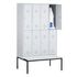 Doppelstöckiger Sitzbankschrank,RAL7035,HxBxT 2090x1590x815mm,4x2 Abt.