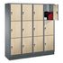 Schließfachschrank,HxBxT 1800x1200x500mm,Korpus RAL7021,Front Donau-Ahorn