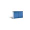 Schiebetürenschrank, Korpus RAL7035, Front RAL5010, Abdeckplatte RAL7035