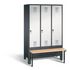 Sitzbankschrank,HxBxT 1850x1200x500mm,3 Abt.,Korpus RAL7021,Front RAL7035