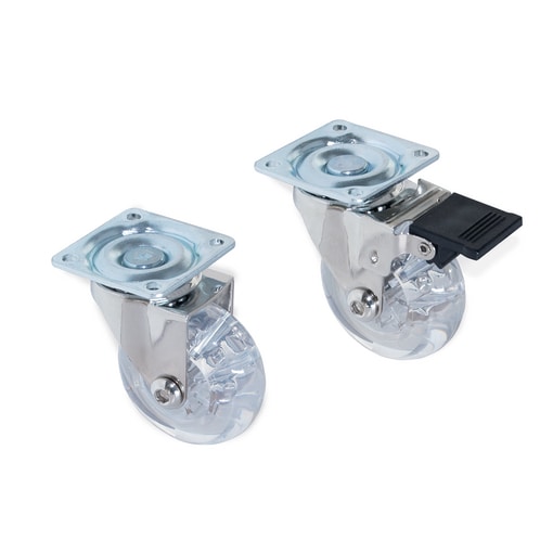Roulettes Slip transparentes sans frein ø50 avec platine