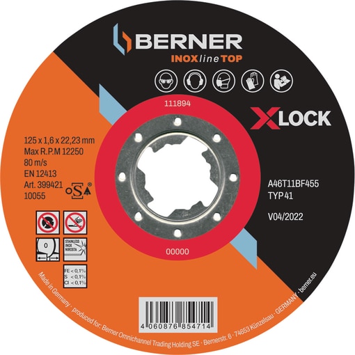 CUT-DI.INOX 125X1,0X22T X-LOCK