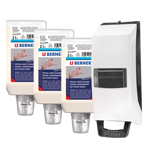 Set distributeur + nettoyant mains Premium 2L