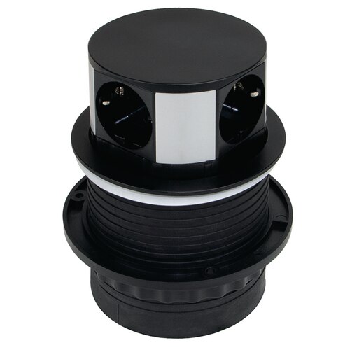 Emuca Multiconnecteur Vertikal Push diam. 100mm, 3 prises, 1 USB, 1 USB.C