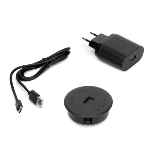 Emuca Chargeur sans fil Airtop 2 USB, Ø60mm, 5V/2.1A USB-10W/Qi-10W