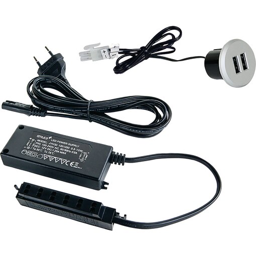 Connecteur rond, à encastrer , 2 ports USB, 37 mm, Noir