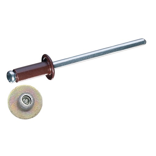 Blind rivets, flat head, aluminium/steel, brown
