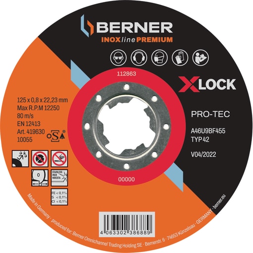 Disque à tronçonner INOXline Premium Pro tec X-LOCK 125x0.8