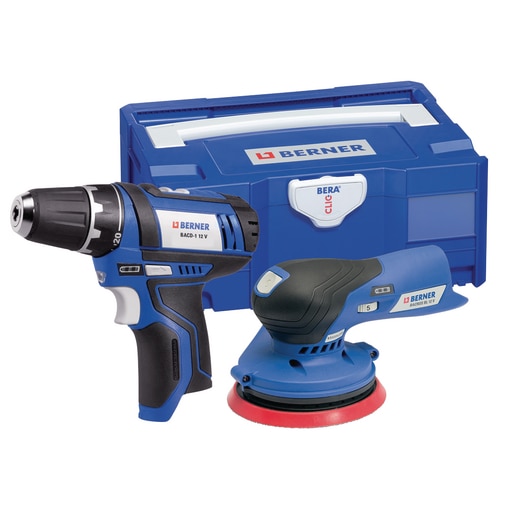 Cordless drill driver BACD-1 12 V & Cordless random orbital sander BACROS BL 12 V, in BC+