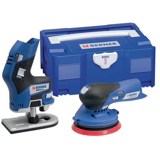 Cordless random orbital sander BACROS BL 12 V & Cordless edge router BACER BL 12 V, in BC+