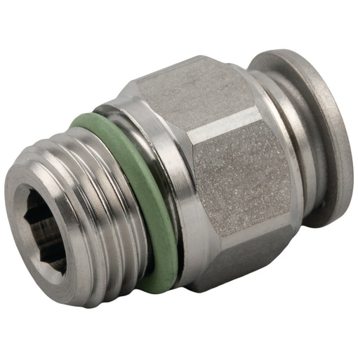 Raccord droit inox 316 L piquage mâle filetage cylindrique et métrique BSPP séri