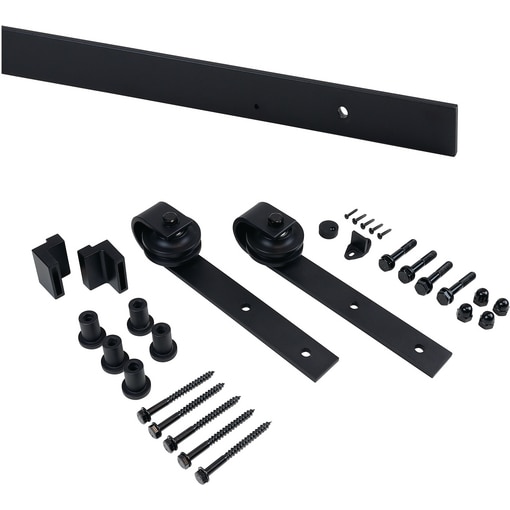 Kit porte coulissante suspendue Barn, fermeture amortie, 60 Kg noir.