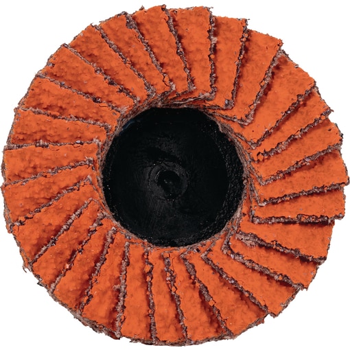 Mini ceramic flap disc with quick fixation system