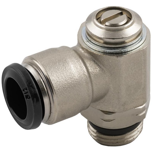 Raccord régleur de débit laiton nickelé orientable à l'échappement à vis intérie
