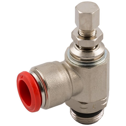 Raccord régleur de débit laiton nickelé orientable à l'échappement à vis extérie