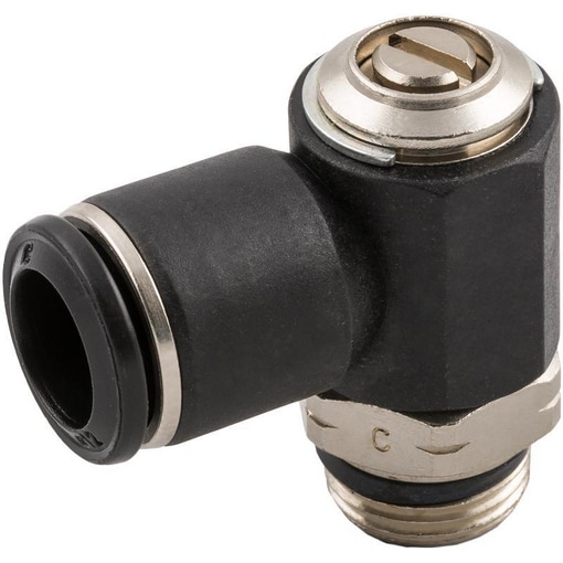 Raccord régleur de débit orientable à l'échappement à vis noyée filetage cylindr