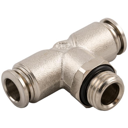Raccord Té orientable piquage mâle centre laiton nickelé filetage cylindrique BS