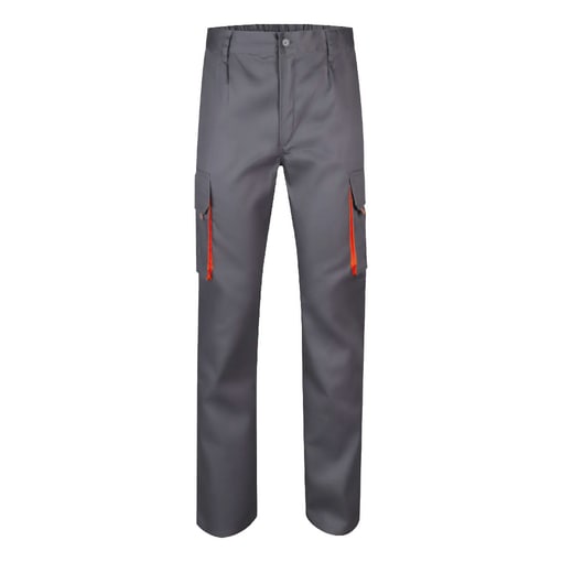 Pantalón largo profesional, color gris/naranja, tejido stretch, talla S