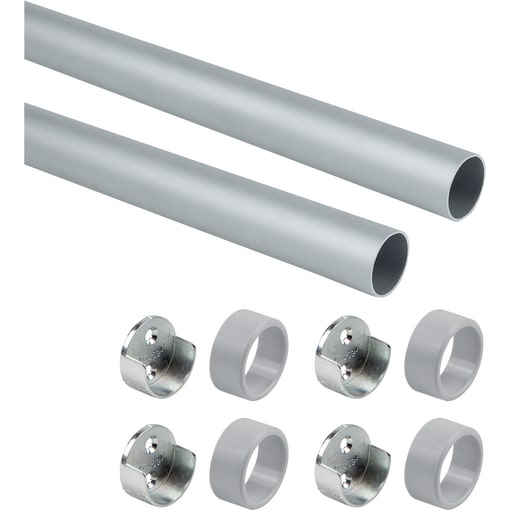 Kit tube penderie Ø28, 1,15 m, Anodisé mat,