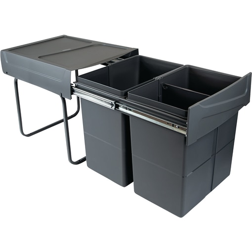 Poubelles recyclage 2x20 L, extraction manuel, gris anthracite