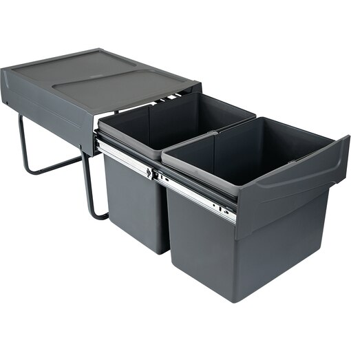 Poubelles recyclage 2x15 L, extraction manuel, gris anthracite.