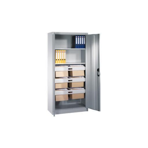 Aktenschrank, RAL7035, HxBxT 1950x930x400mm, 2xStahlboden, 3 HR-Auszüge