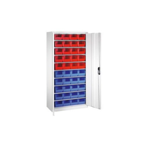 Magazinschrank,HxBxT 1980x1000x420mm,40 Kästen PP rot/blau,9xStahlboden