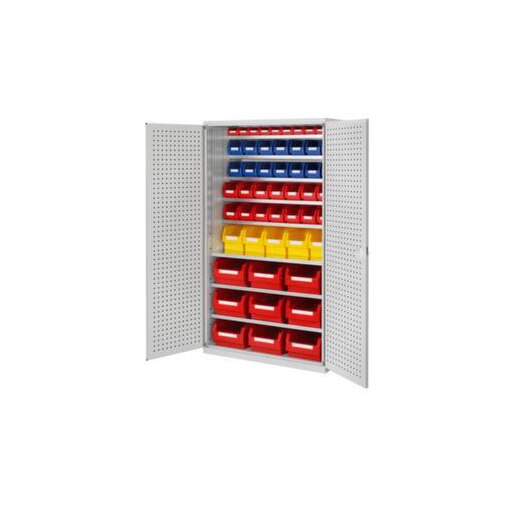 Schrank,m. Kästen,HxBxT 1950x1130x590mm,52 Kästen PE,Zyl.-Schl.,Sockel