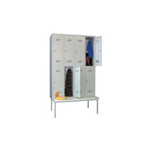 Doppelstöckiger Sitzbankschrank,RAL7035,HxBxT 2150x1200x800mm,4x2 Abt.