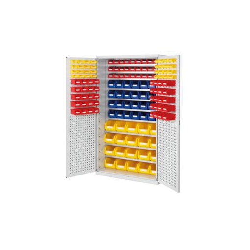 Schrank, m. Kästen, HxBxT 1950x1130x590mm, 150 Kästen PE, 10xStahlboden