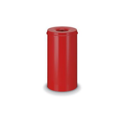 Papierkorb,selbstlöschend,50l,HxØ 630x335mm,Kopfteil rot,Korpus Stahl rot