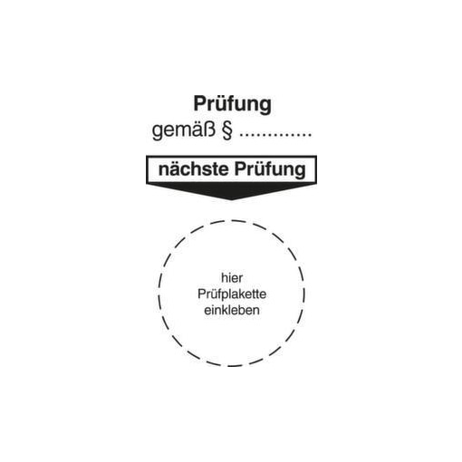 Grundplakette, Prüfung gemäß §/nächste Prüfung, Aufkleber, HxB 95x40mm