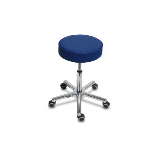 Hocker, Sitz H 460-590mm, Sitz Kunstleder skyblau, Gestell Alu, Rollen