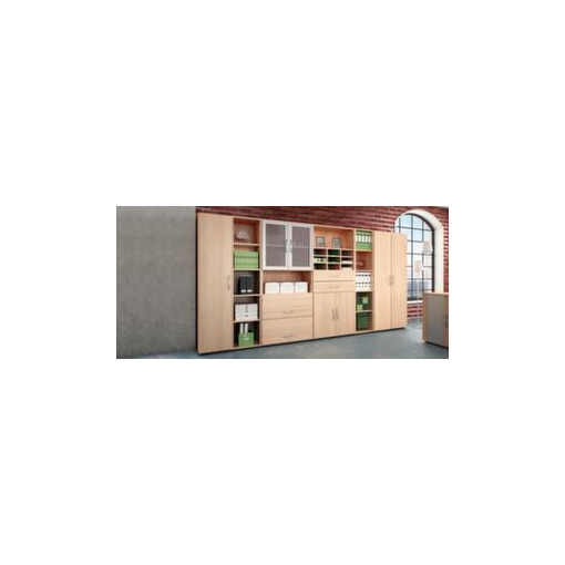 Büroregal, HxBxT 2160x800x420mm, 3 OH Regal/2 OH Schrank, 1 HR-Auszüge