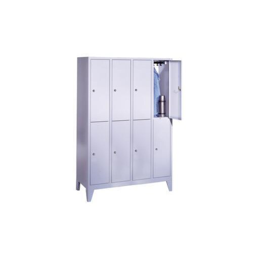 Doppelstöckiger Garderobenschrank,RAL7035,HxBxT 1850x1190x500mm,4x2 Abt.