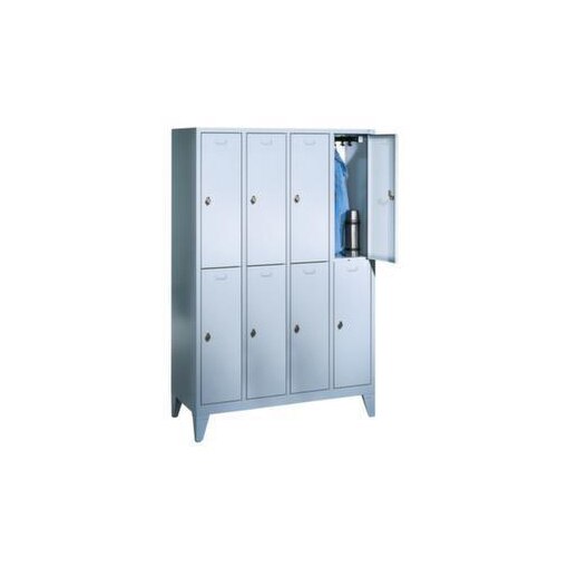 Doppelstöckiger Garderobenschrank,RAL7035,HxBxT 1850x1190x500mm,4x2 Abt.