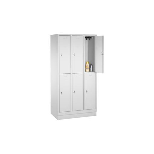 Doppelstöckiger Garderobenschrank,RAL7035,HxBxT 1800x900x500mm,3x2 Abt.